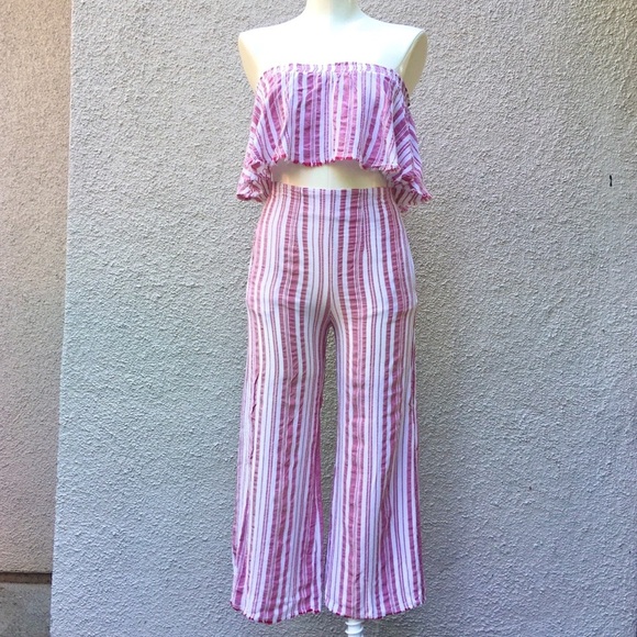 J.D. LUXE ruffle crop top and cropped pant set - Picture 1 of 9